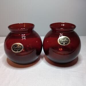 Vintage Set of 2 Royal Ruby Anchorglass Anchor Hocking Glass Corp Ball Vase